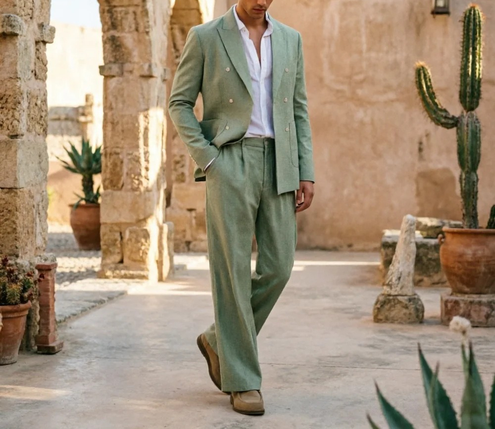 Sage Green Linen Men Suits Rel - đánh giá và giá Men Formal Wear Wedding Guest