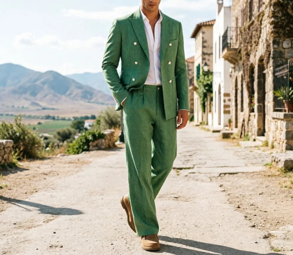 Sage Green Linen Men Suits Rel - đánh giá và giá Men Formal Wear Wedding Guest