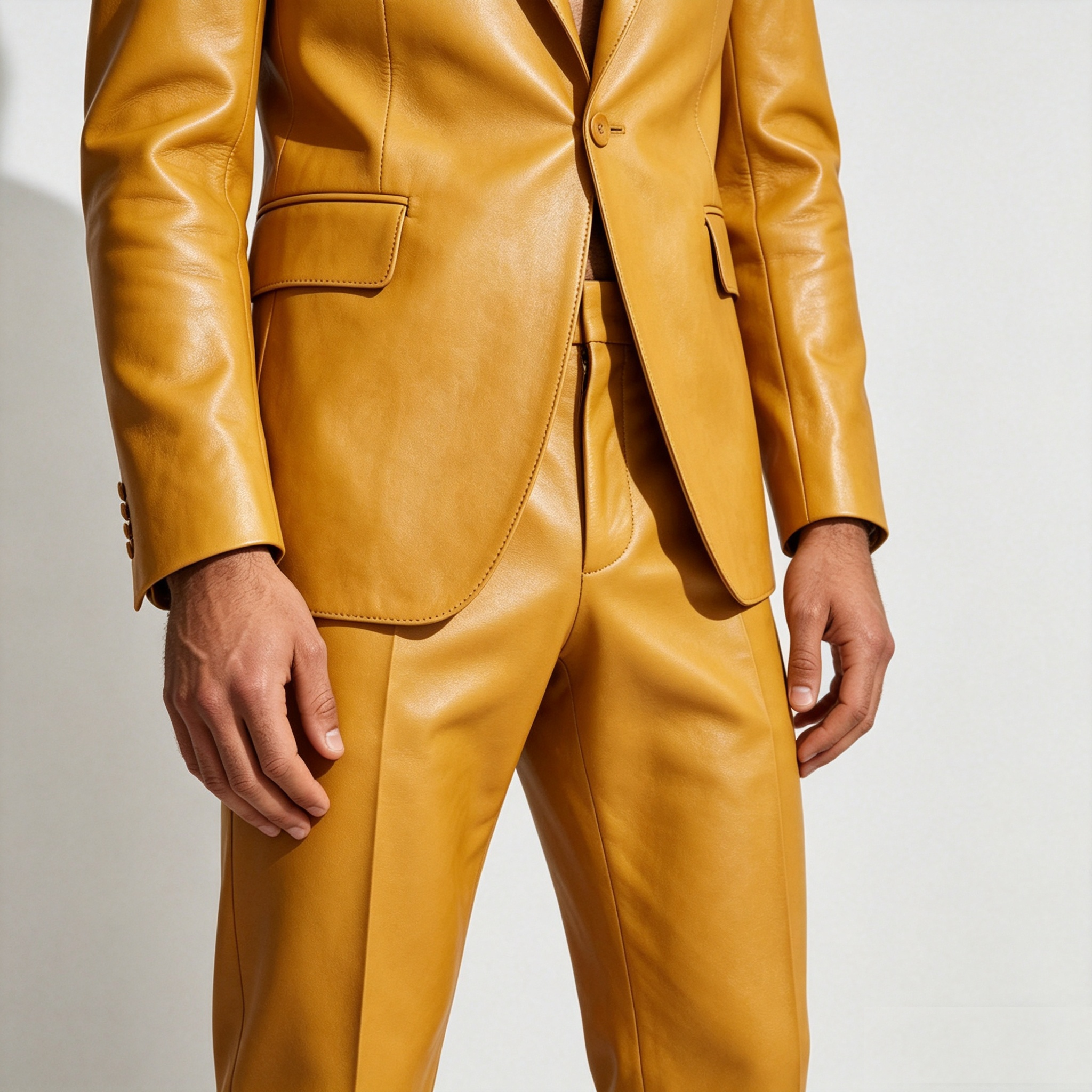 Yellow PU Leather Men Suit Set - đánh giá và giá Formal Wear For Men Yellow