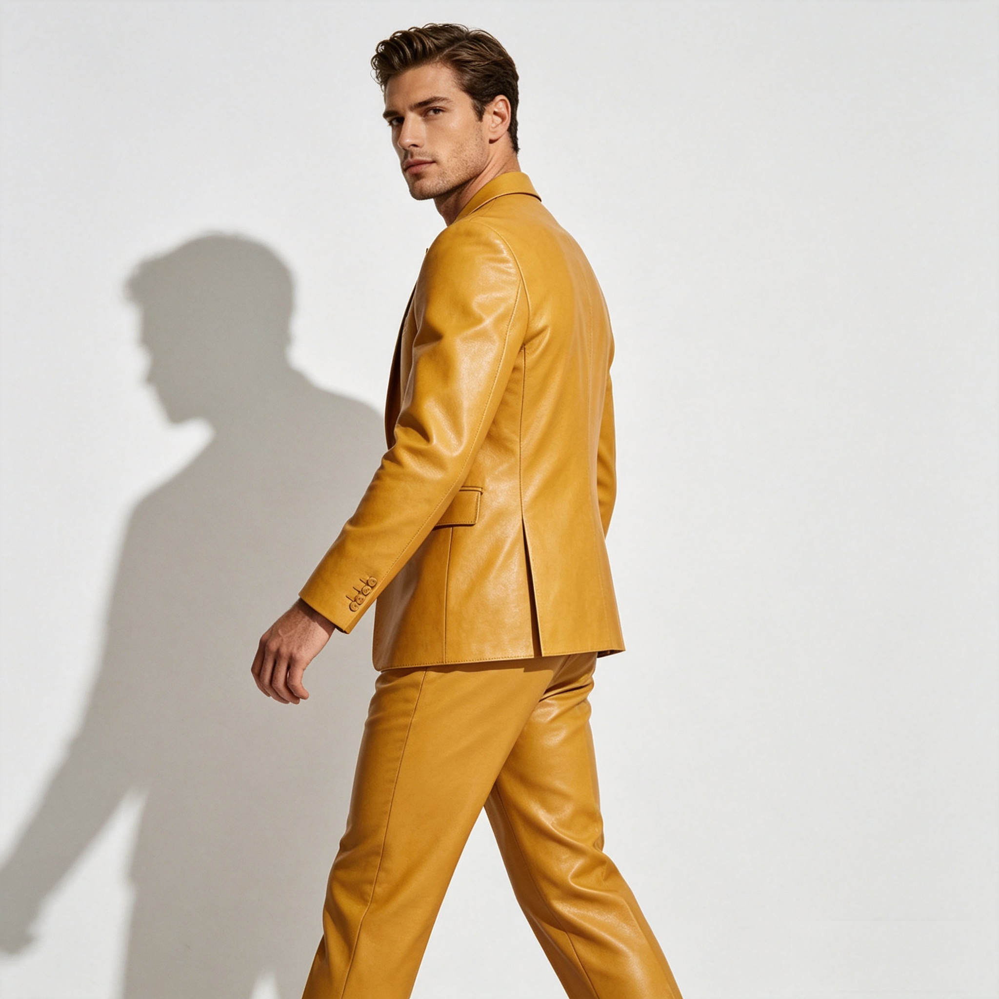 Yellow PU Leather Men Suit Set - đánh giá và giá Formal Wear For Men Yellow