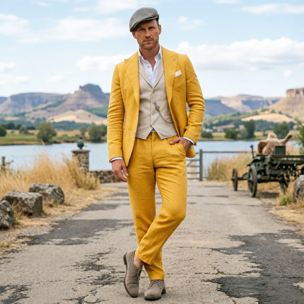 Sage Green Linen Men 3 Piece S - đánh giá và giá Men Formal Wear In Summer