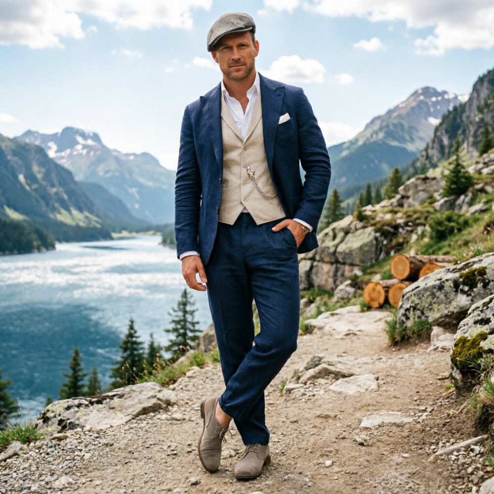 Sage Green Linen Men 3 Piece S - đánh giá và giá Men Formal Wear In Summer