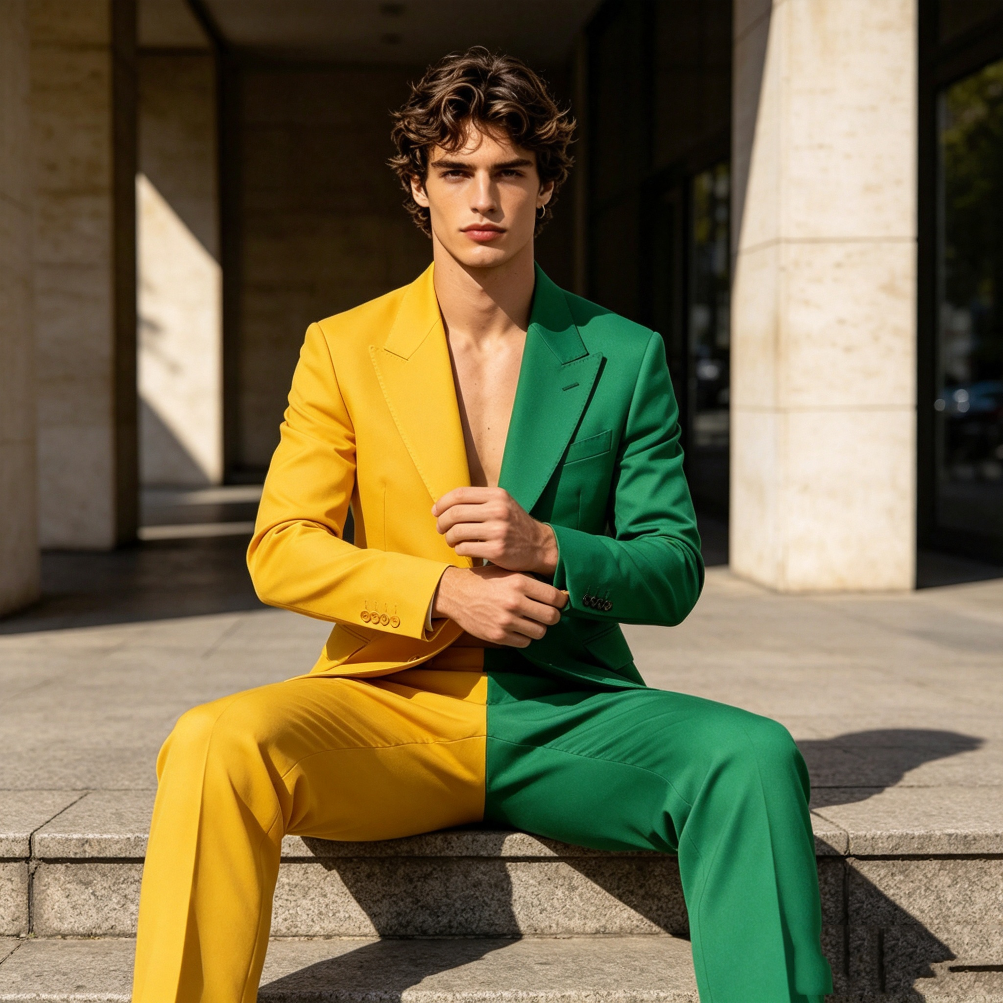 Splicing Colors Men Suit Set 2 - đánh giá và giá Formal Wear For Men Yellow