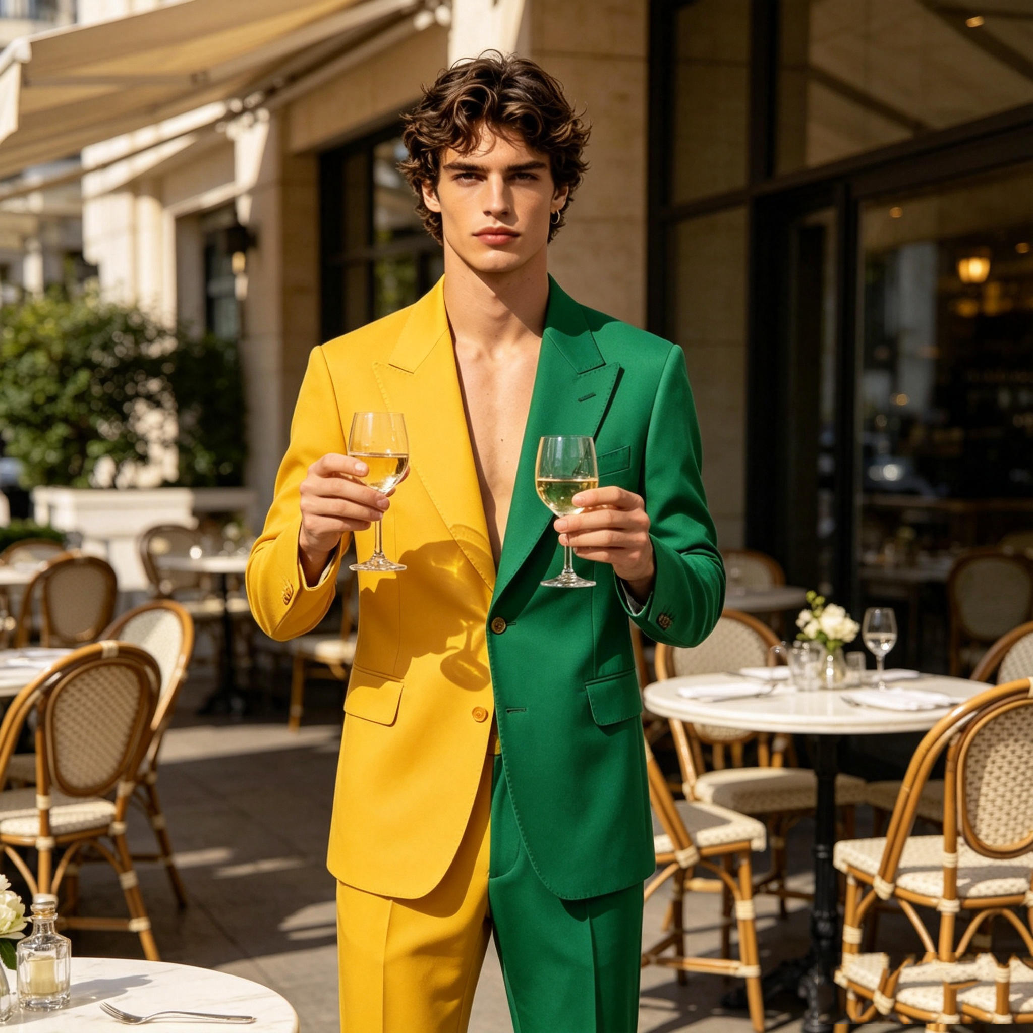 Splicing Colors Men Suit Set 2 - đánh giá và giá Formal Wear For Men Yellow