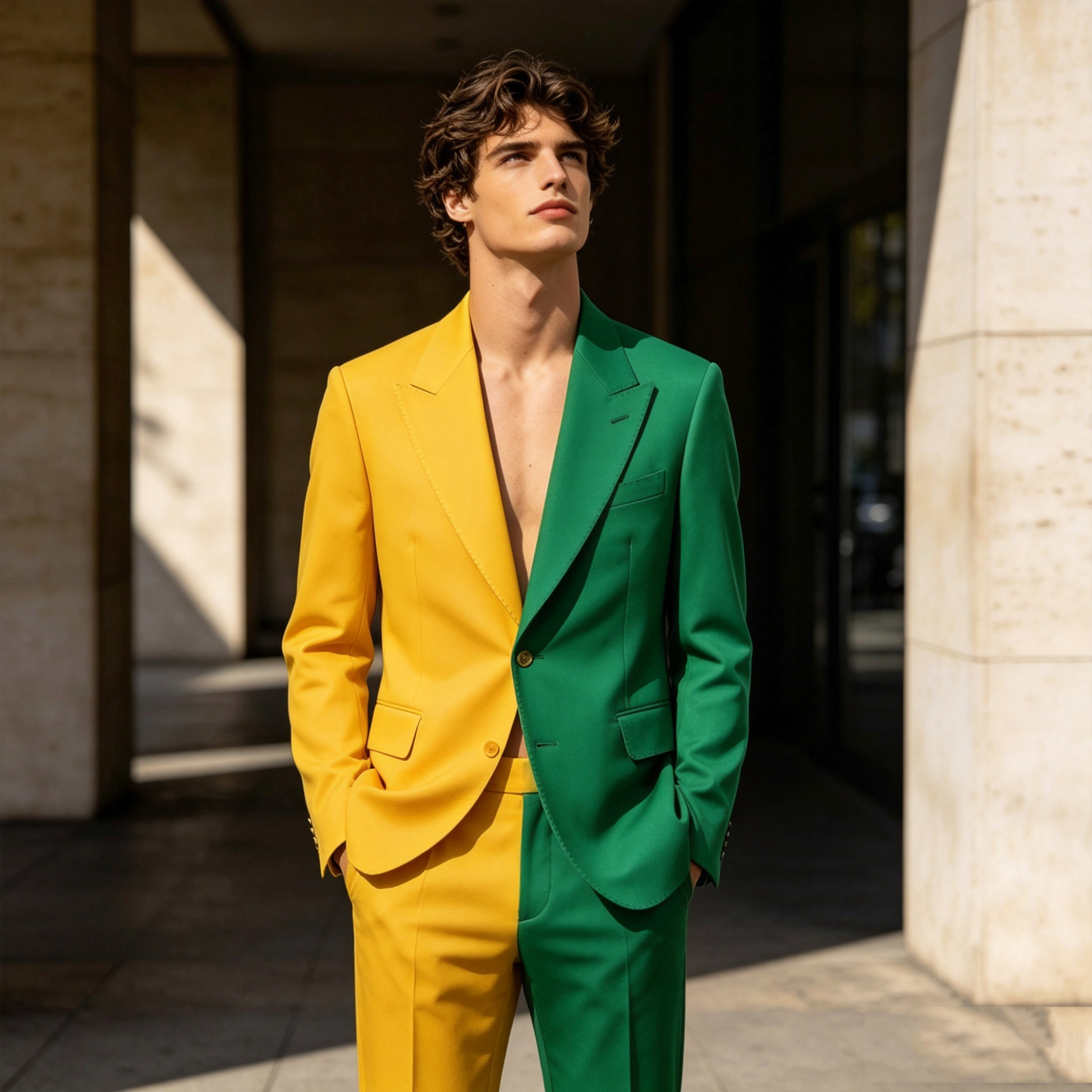Splicing Colors Men Suit Set 2 - đánh giá và giá Formal Wear For Men Yellow