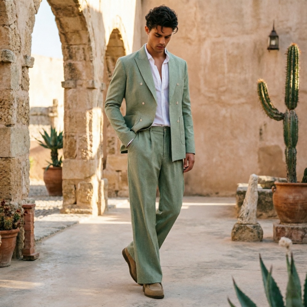 Sage Green Linen Men Suits Rel - đánh giá và giá Men Formal Wear Wedding Guest